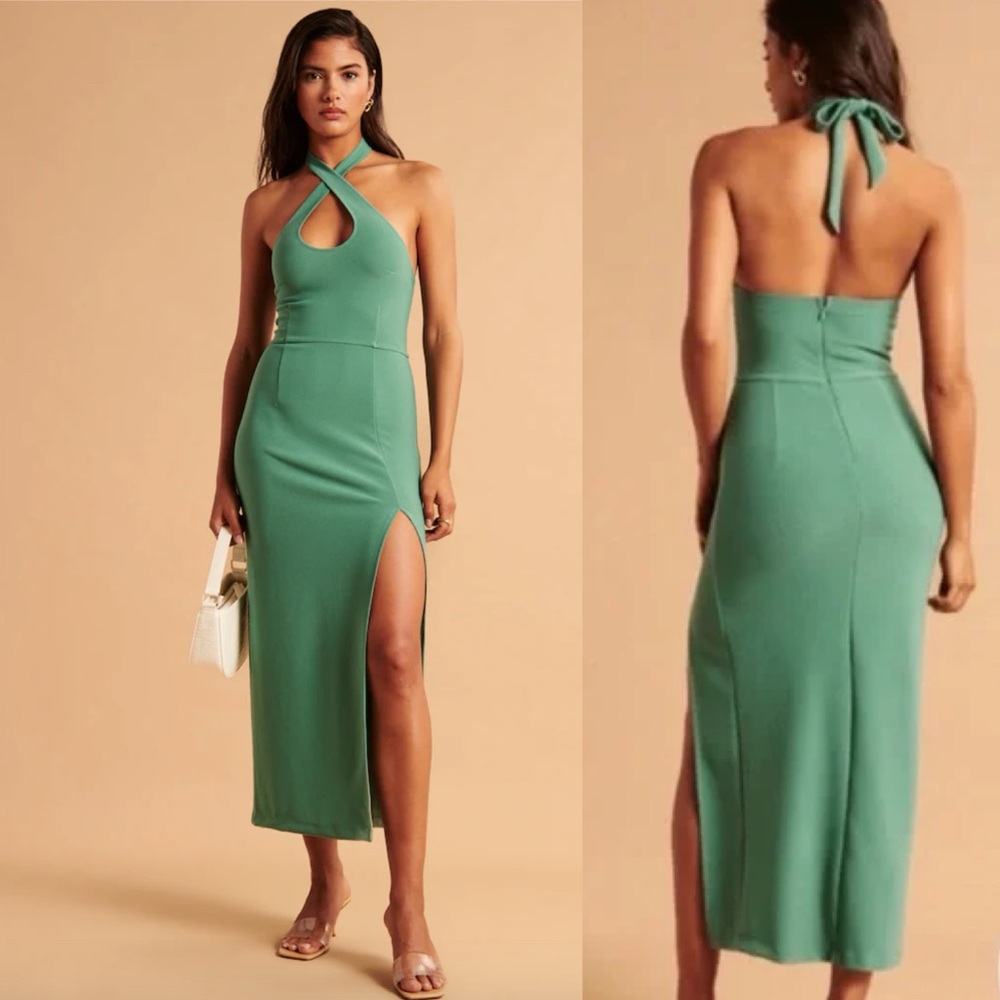 Abercrombie & Fitch Green Halter Wedding Guest Dress